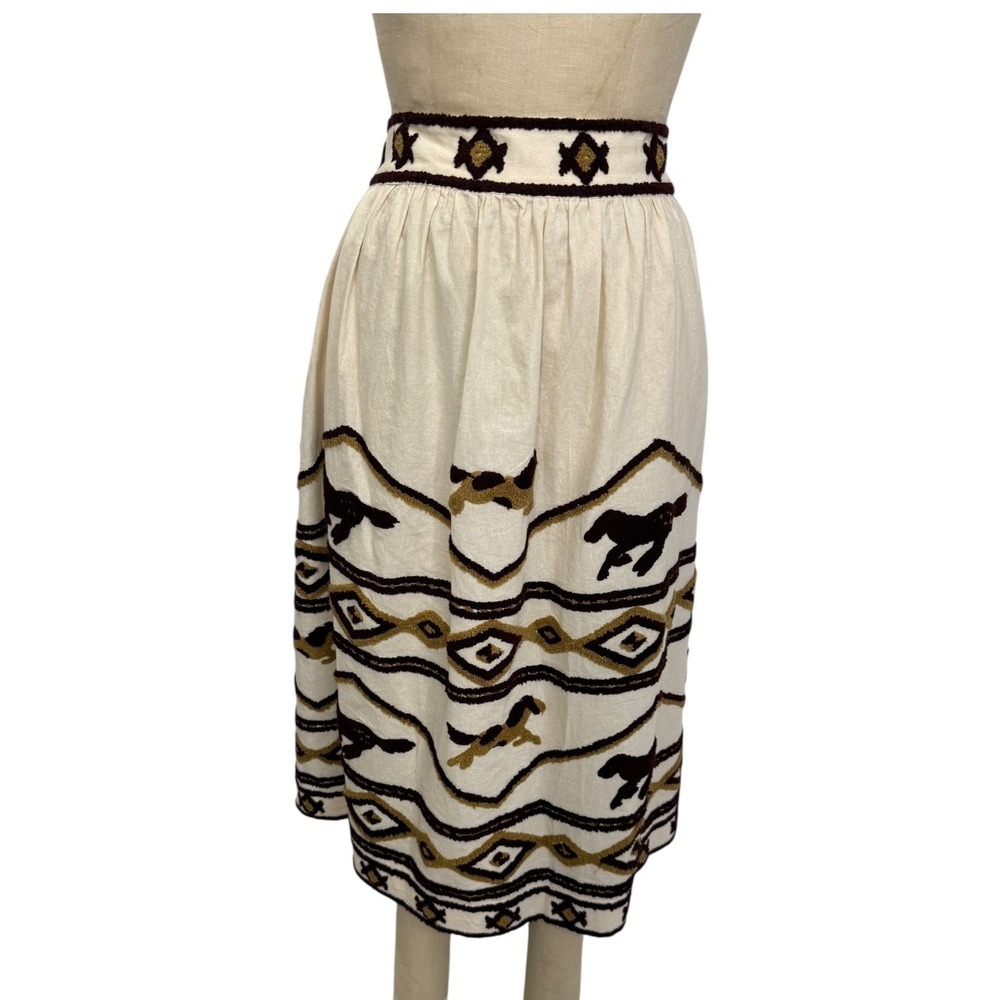Mes Demoiselles Paris Skirt Hacienda Embroidered Horse Print FR 44 US 12 Boho - Picture 3 of 8